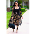 2021 Woman fall clothing Ladies elegant printed long coat leggings two piece set boutique clothing fashion  casual dress